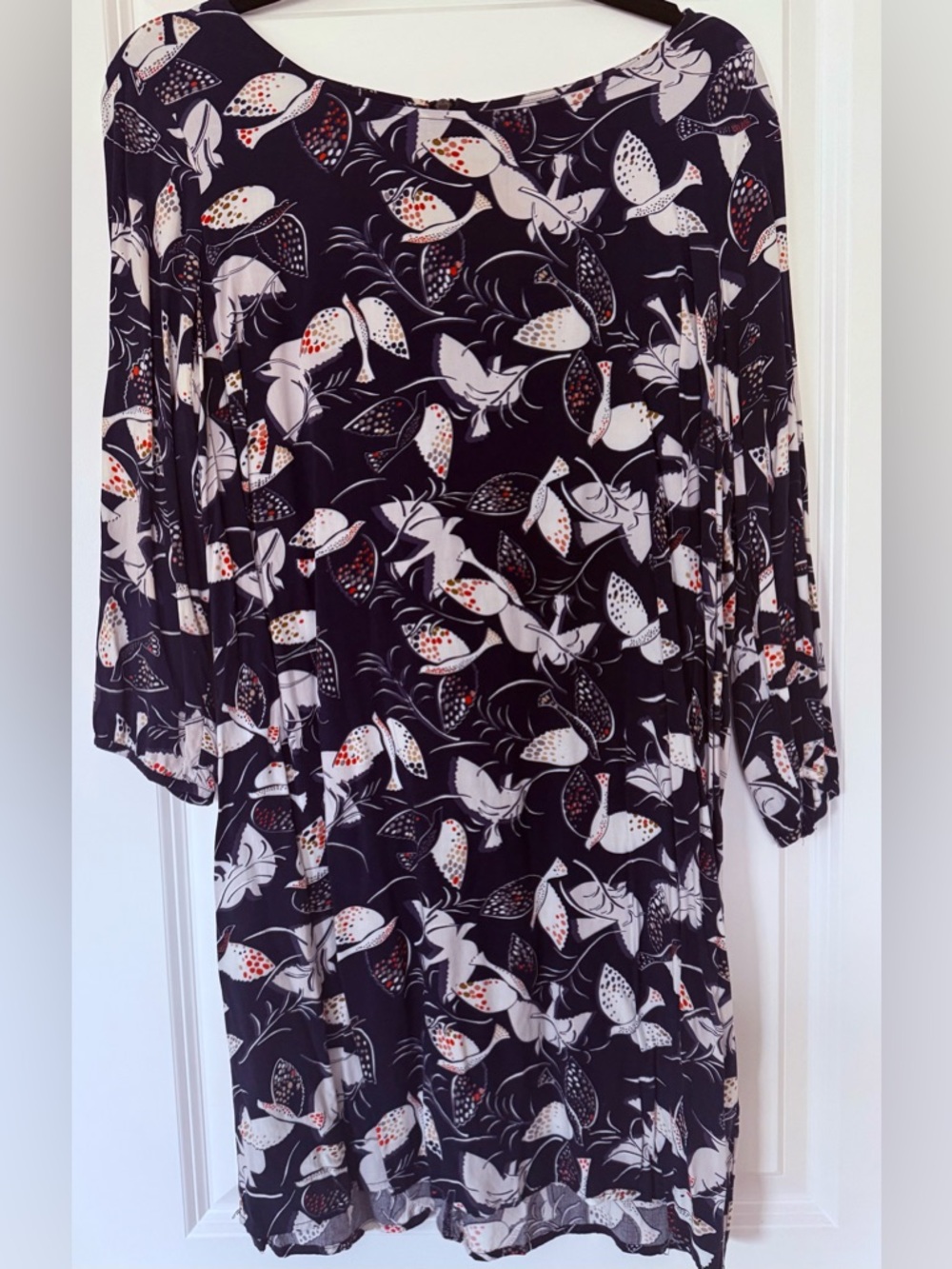 Old Navy Navy Floral Print Dress with Cream & Red Details